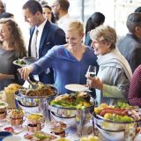 Chafing dishes on buffet line