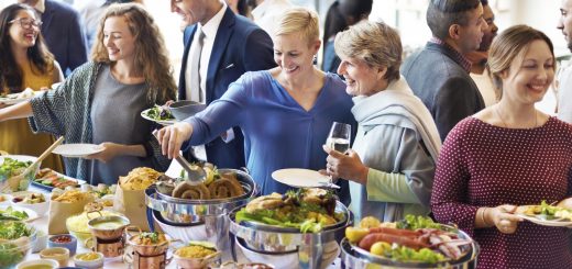 Chafing dishes on buffet line