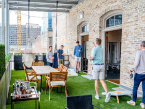 Game rentals on outdoor rooftop patio