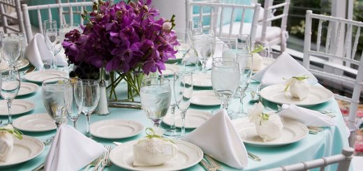 Beautifully set table for wedding or event