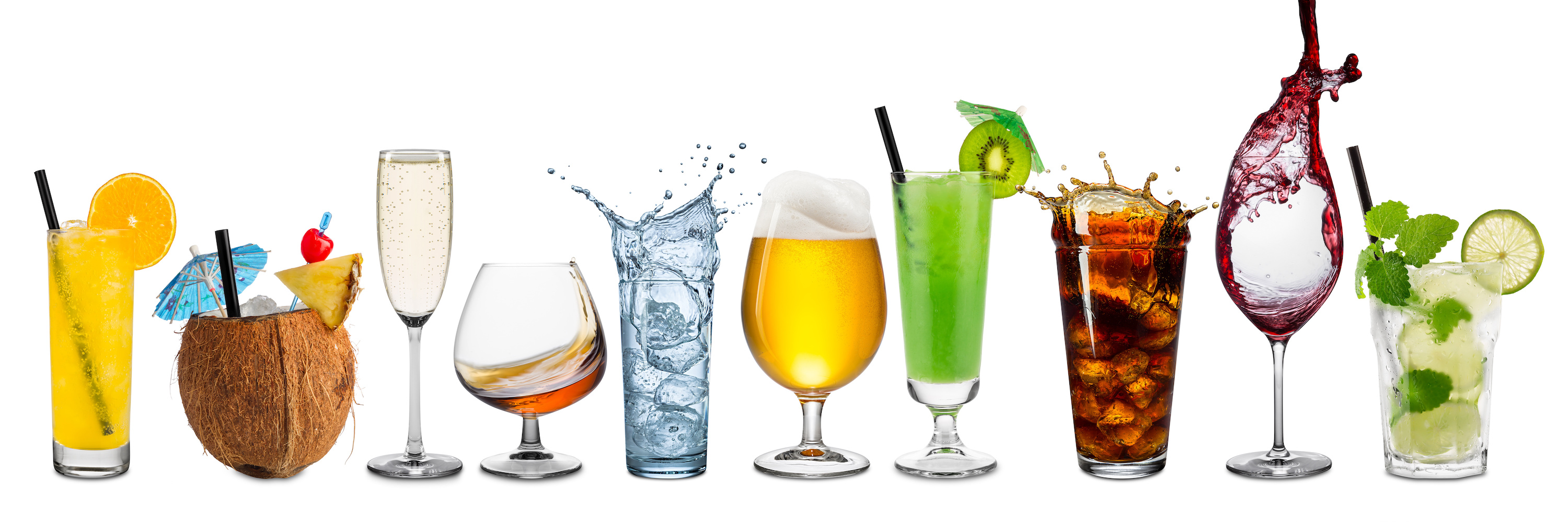 Glassware with different drinks