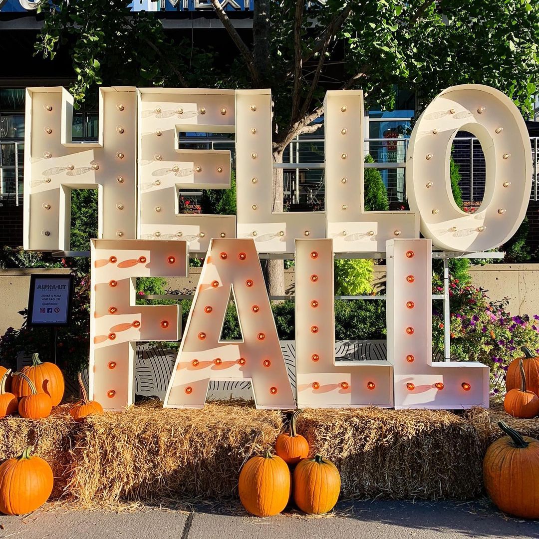 large marquee letters Hello Fall