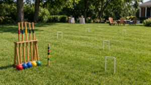 Croquet set up on lawn